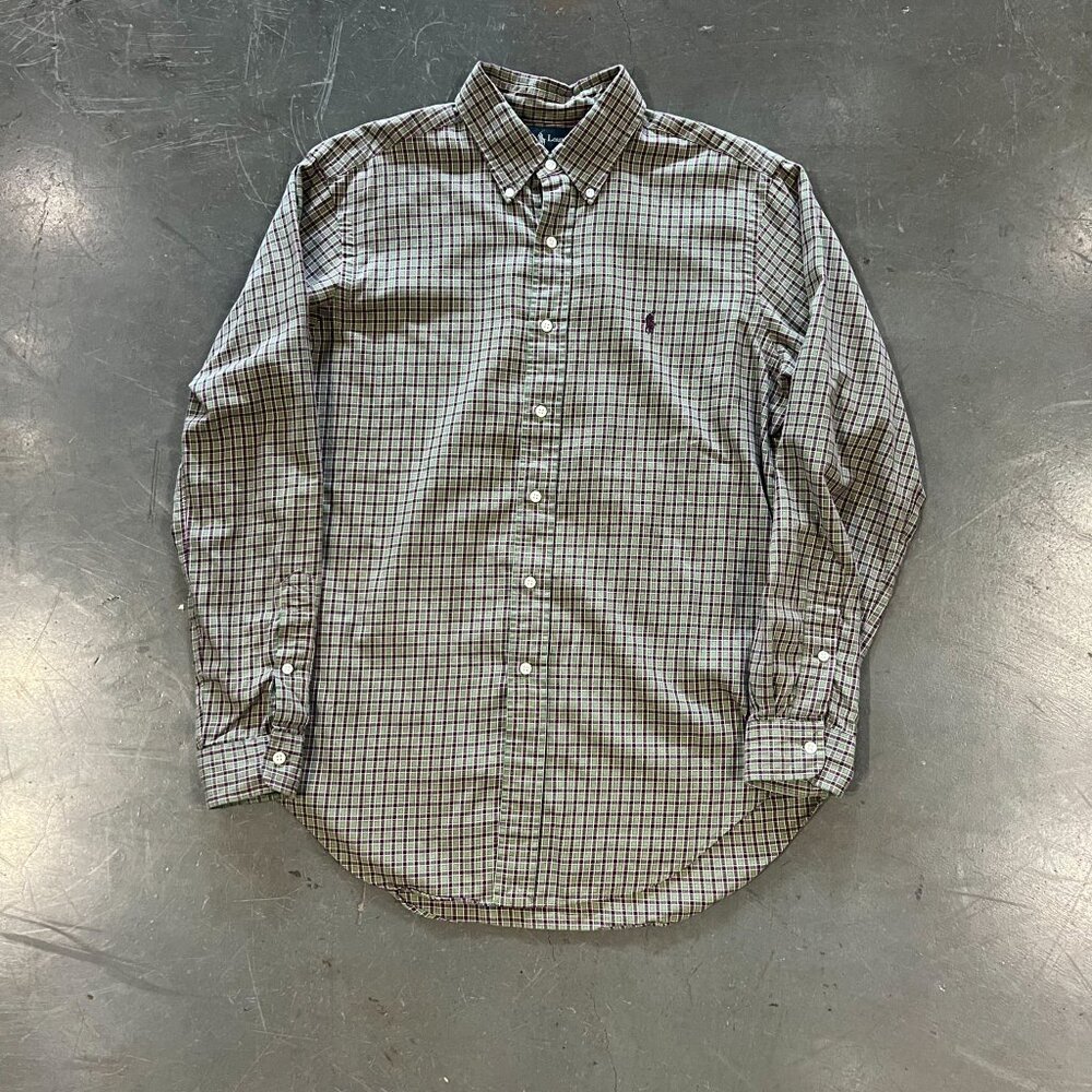 Vintage Ralph Lauren Checkered Oxford Shirt Green/Purple • M